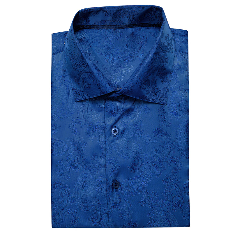 Navy Blue Paisley Silk Dress Shirt shirt    - Sophisticated Gentlemen