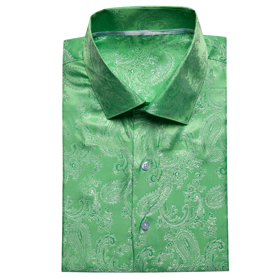 Fluorescent Green Paisley Silk Dress Shirt shirt    - Sophisticated Gentlemen