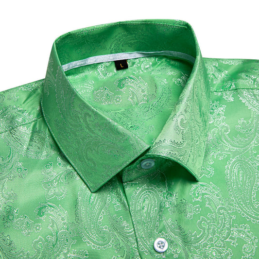 Fluorescent Green Paisley Silk Dress Shirt shirt S   - Sophisticated Gentlemen