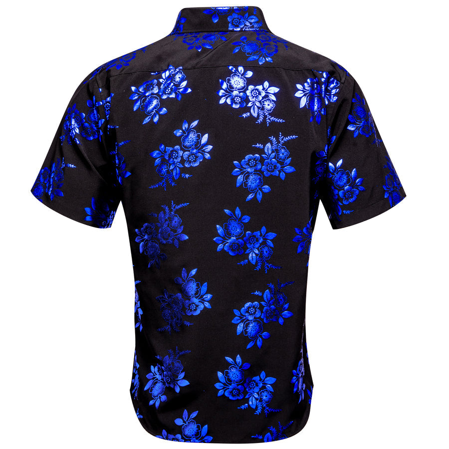 Black Blue Floral Silk Dress Shirt shirt    - Sophisticated Gentlemen