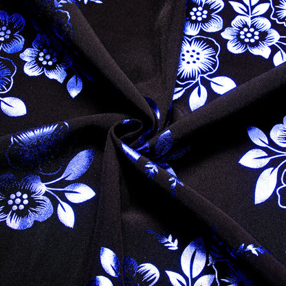 Black Blue Floral Silk Dress Shirt shirt    - Sophisticated Gentlemen