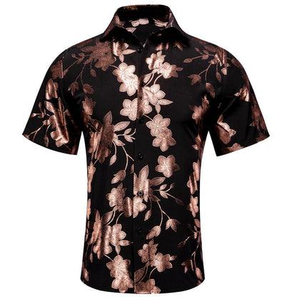 Black With Pink Floral Silk Dress Shirt shirt S   - Sophisticated Gentlemen