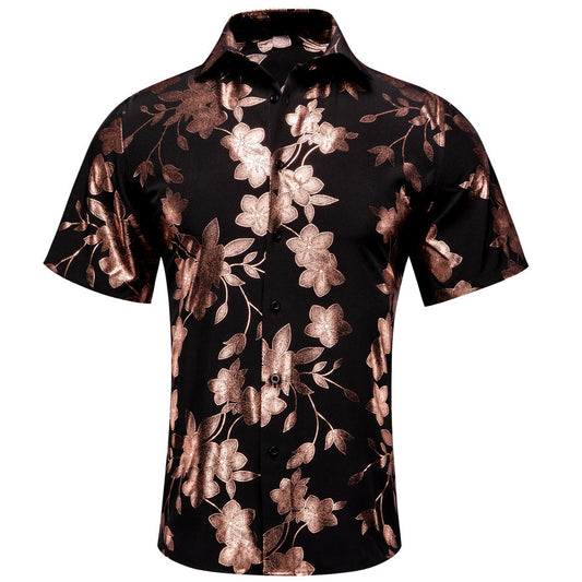 Black With Pink Floral Silk Dress Shirt shirt S   - Sophisticated Gentlemen