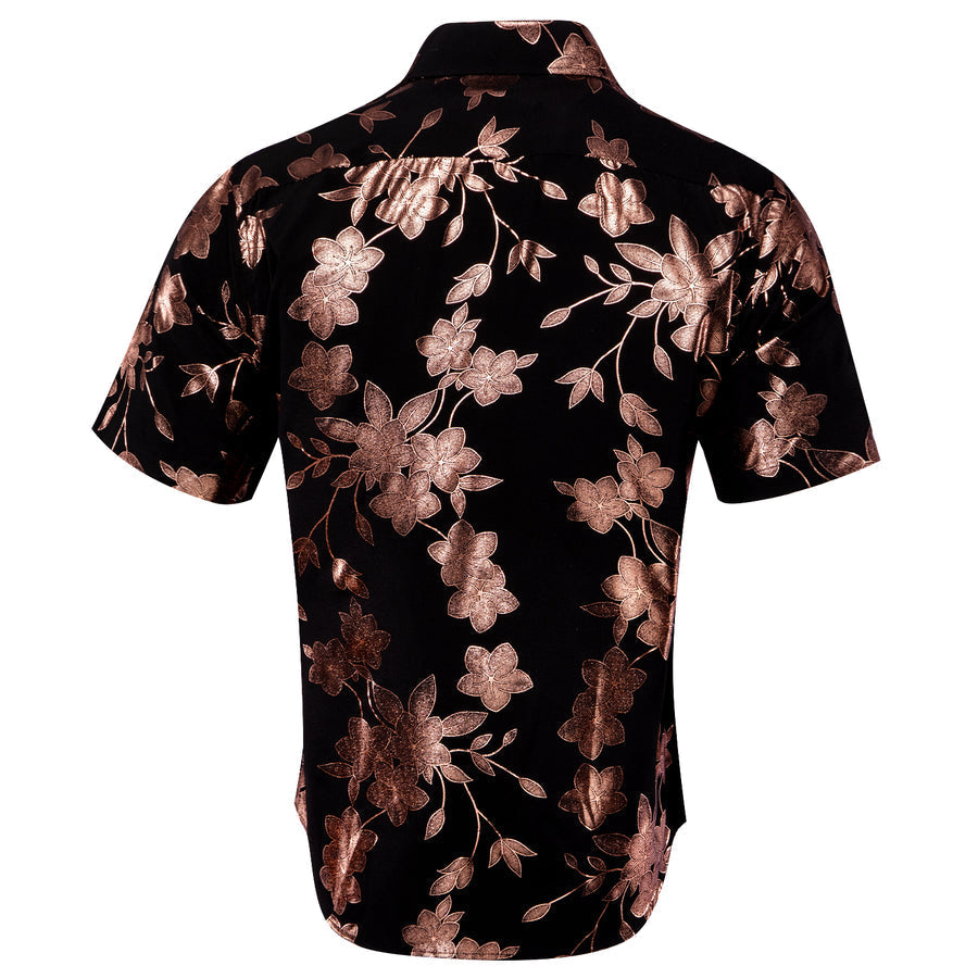 Black With Pink Floral Silk Dress Shirt shirt    - Sophisticated Gentlemen