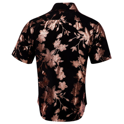 Black With Pink Floral Silk Dress Shirt shirt    - Sophisticated Gentlemen