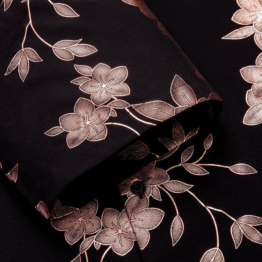 Black With Pink Floral Silk Dress Shirt shirt    - Sophisticated Gentlemen