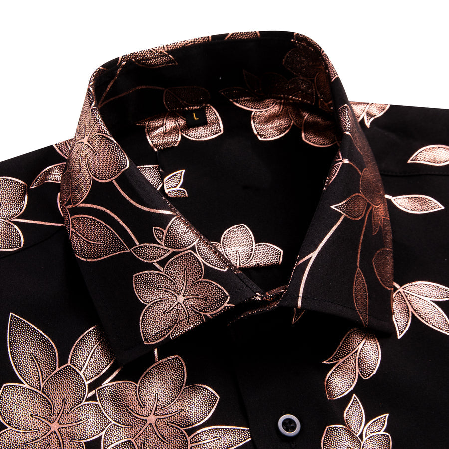 Black With Pink Floral Silk Dress Shirt shirt    - Sophisticated Gentlemen