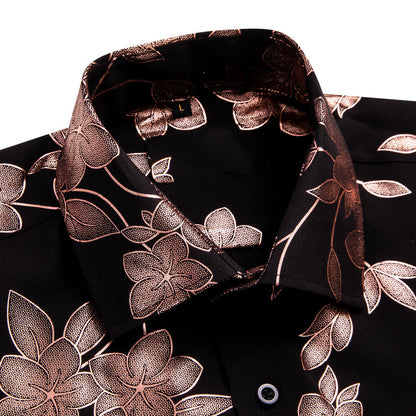 Black With Pink Floral Silk Dress Shirt shirt    - Sophisticated Gentlemen