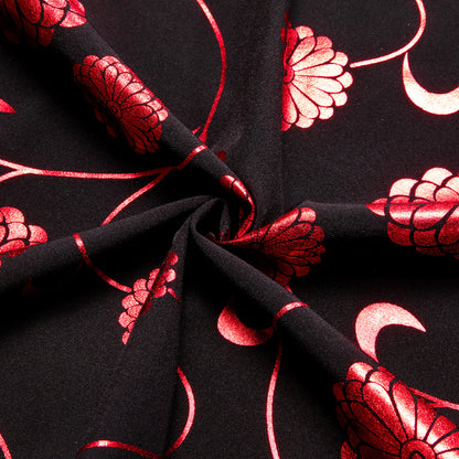 Black With Red Chrysanthemum Floral Silk Dress Shirt shirt    - Sophisticated Gentlemen