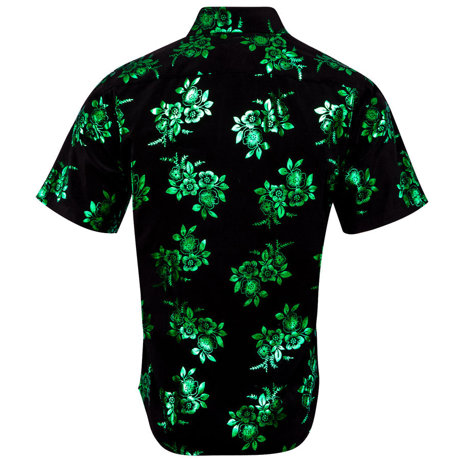 Black With Green Floral Silk Dress Shirt shirt    - Sophisticated Gentlemen