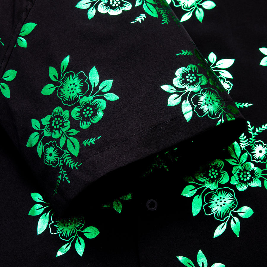 Black With Green Floral Silk Dress Shirt shirt    - Sophisticated Gentlemen