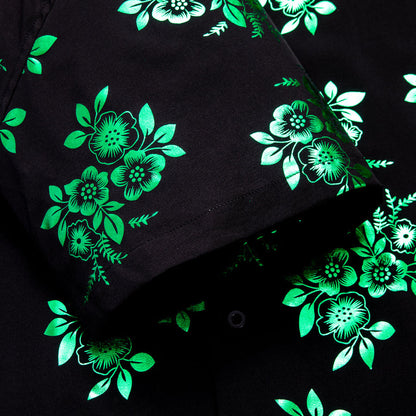 Black With Green Floral Silk Dress Shirt shirt    - Sophisticated Gentlemen