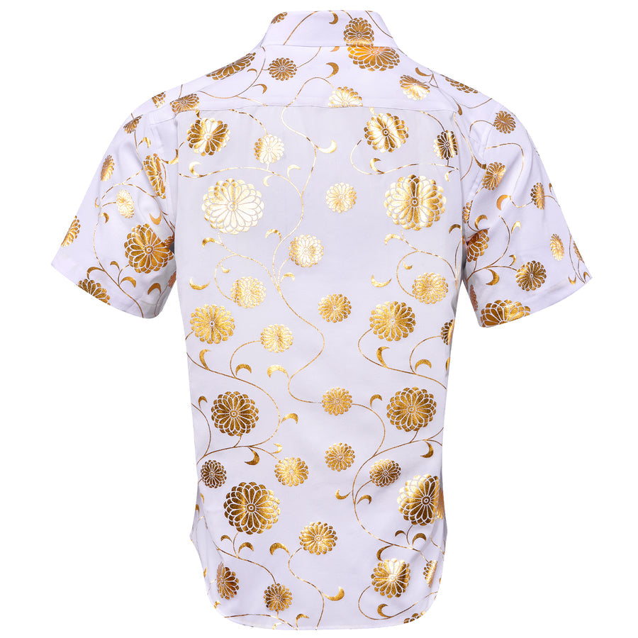 White Golden Floral Silk Dress Shirt shirt    - Sophisticated Gentlemen