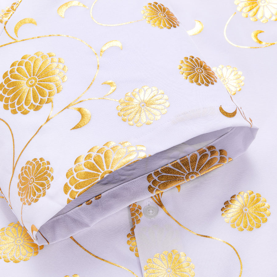 White Golden Floral Silk Dress Shirt shirt    - Sophisticated Gentlemen