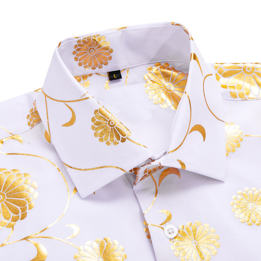 White Golden Floral Silk Dress Shirt shirt    - Sophisticated Gentlemen