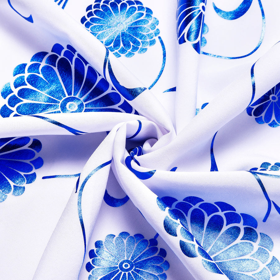 White Blue Floral Silk Dress Shirt shirt    - Sophisticated Gentlemen