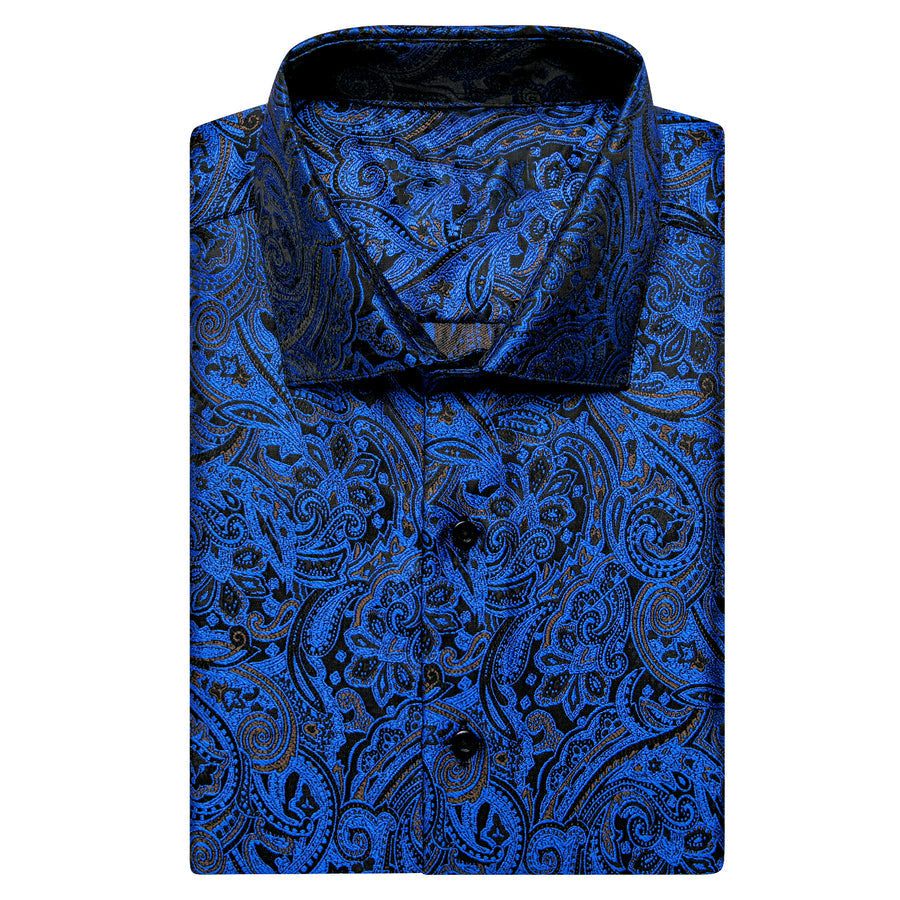 Deep Blue Paisley Silk Dress Shirt shirt    - Sophisticated Gentlemen