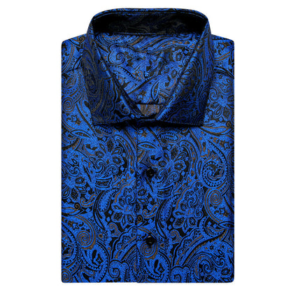 Deep Blue Paisley Silk Dress Shirt shirt    - Sophisticated Gentlemen