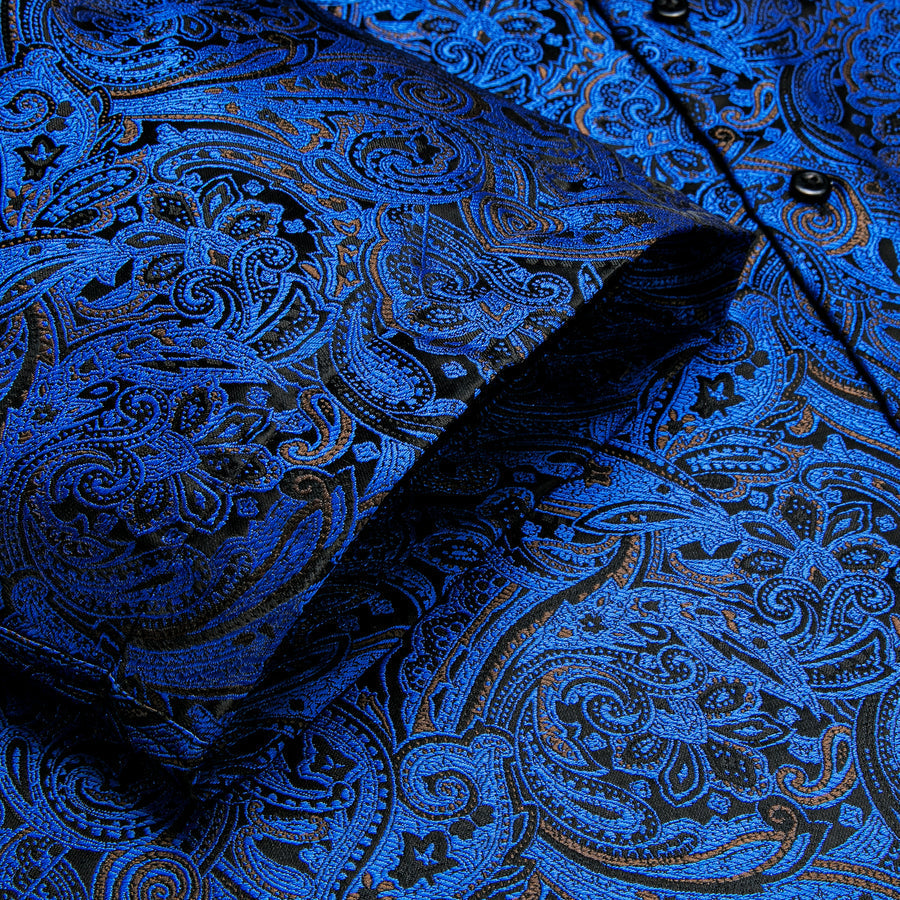 Deep Blue Paisley Silk Dress Shirt shirt    - Sophisticated Gentlemen