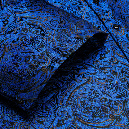 Deep Blue Paisley Silk Dress Shirt shirt    - Sophisticated Gentlemen