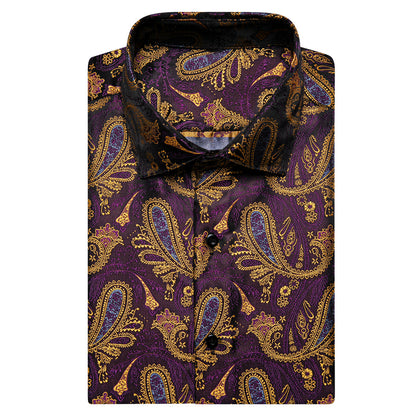 Purple Golden Paisley Silk Dress Shirt shirt    - Sophisticated Gentlemen