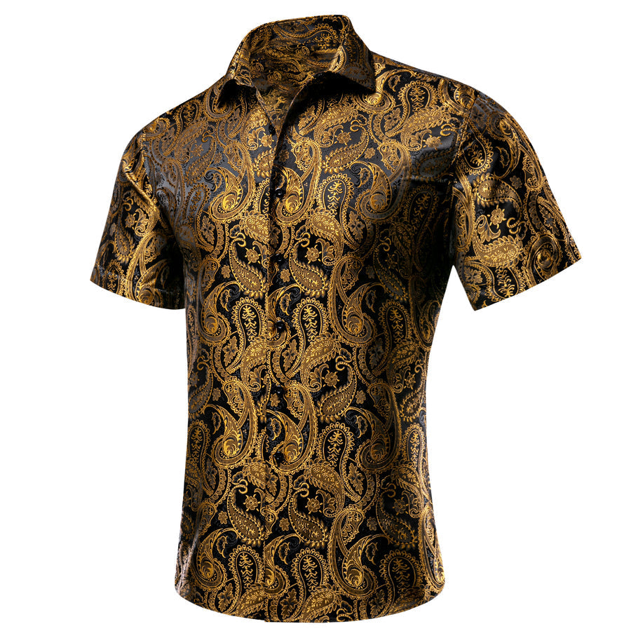 Black Golden Paisley Silk Dress Shirt shirt    - Sophisticated Gentlemen