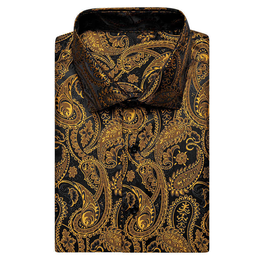 Black Golden Paisley Silk Dress Shirt shirt    - Sophisticated Gentlemen