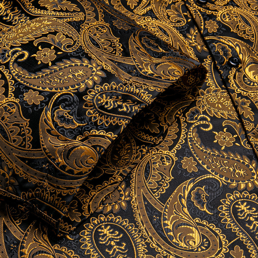 Black Golden Paisley Silk Dress Shirt shirt    - Sophisticated Gentlemen