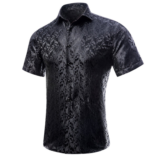 Gray Floral Silk Dress Shirt shirt S   - Sophisticated Gentlemen