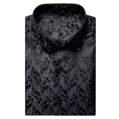 Gray Floral Silk Dress Shirt shirt    - Sophisticated Gentlemen