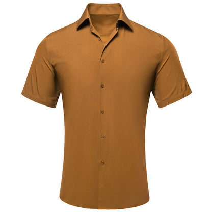Brown Solid Dress Shirt shirt S   - Sophisticated Gentlemen