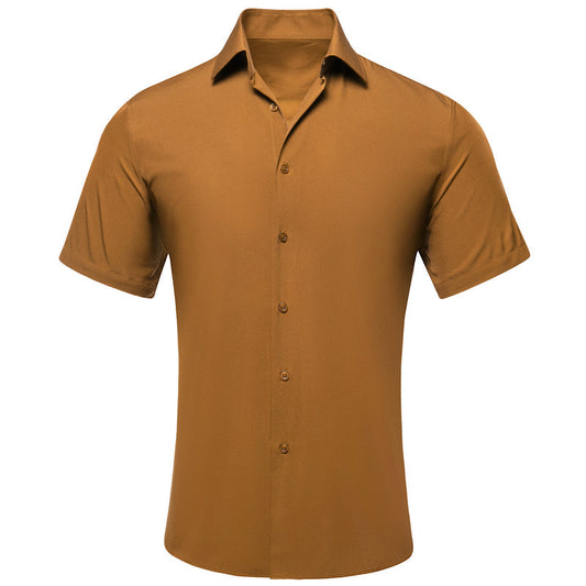 Brown Solid Dress Shirt shirt S   - Sophisticated Gentlemen