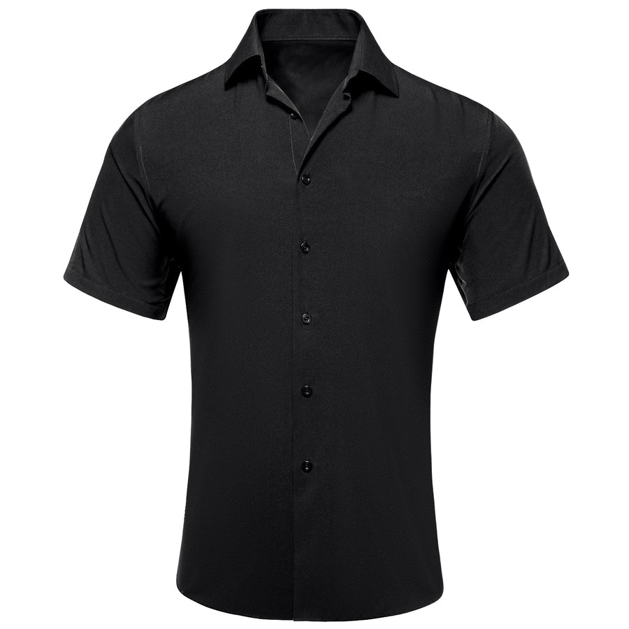 Black Solid Men's Dress Shirt shirt S   - Sophisticated Gentlemen