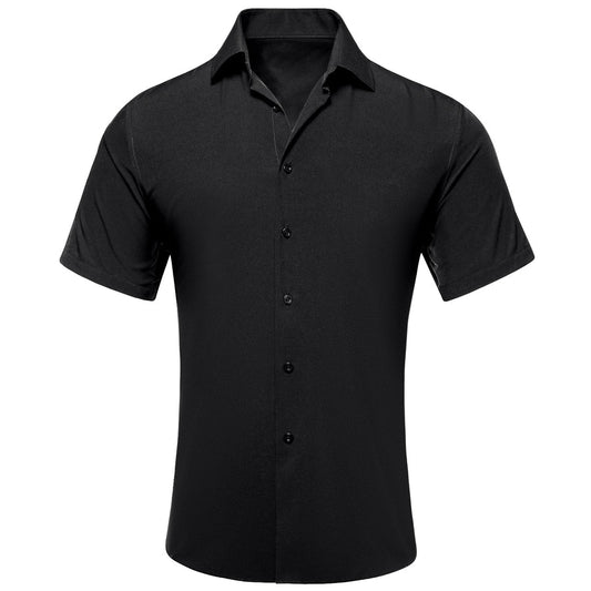 Black Solid Men's Dress Shirt shirt S   - Sophisticated Gentlemen