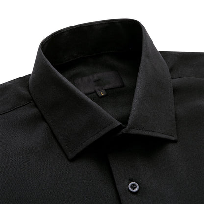 Black Solid Men's Dress Shirt shirt    - Sophisticated Gentlemen