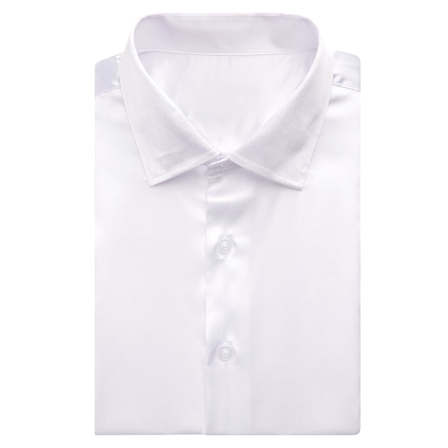 White Solid Satin Dress Shirt shirt    - Sophisticated Gentlemen