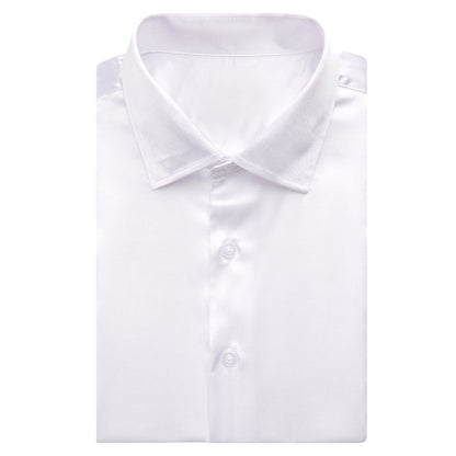 White Solid Satin Dress Shirt shirt    - Sophisticated Gentlemen