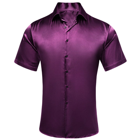 Deep Purple Solid Satin Dress Shirt shirt S   - Sophisticated Gentlemen