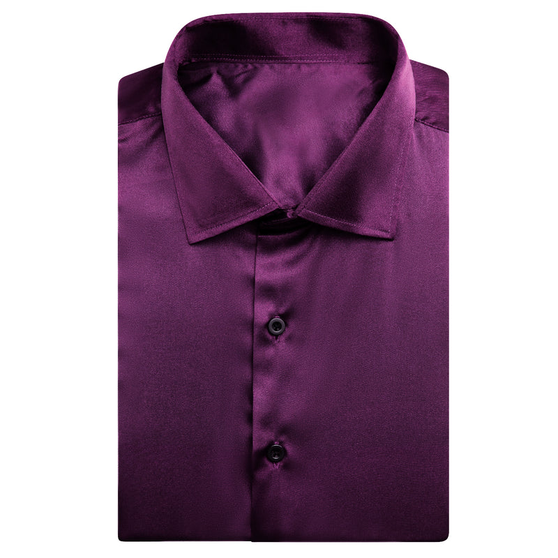 Deep Purple Solid Satin Dress Shirt shirt    - Sophisticated Gentlemen
