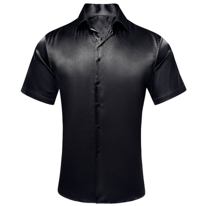 Black Solid Satin Dress Shirt shirt S   - Sophisticated Gentlemen