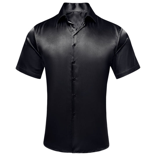 Black Solid Satin Dress Shirt shirt S   - Sophisticated Gentlemen