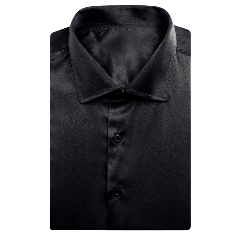 Black Solid Satin Dress Shirt shirt    - Sophisticated Gentlemen