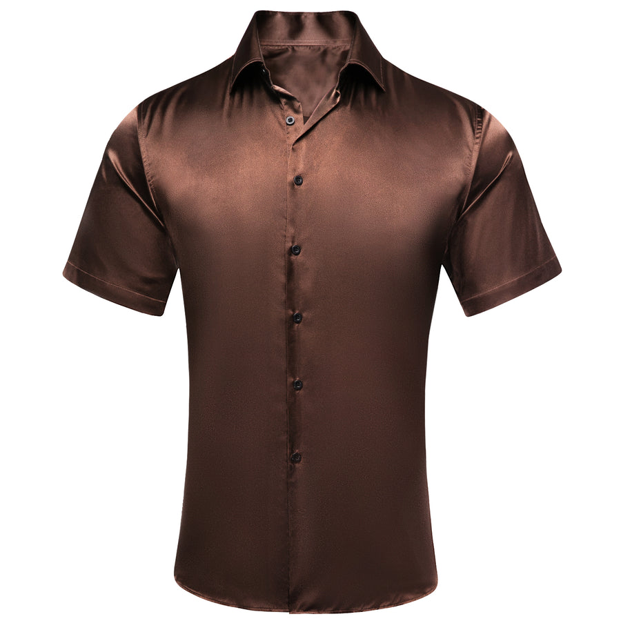 Brown Solid Satin Dress Shirt shirt S   - Sophisticated Gentlemen