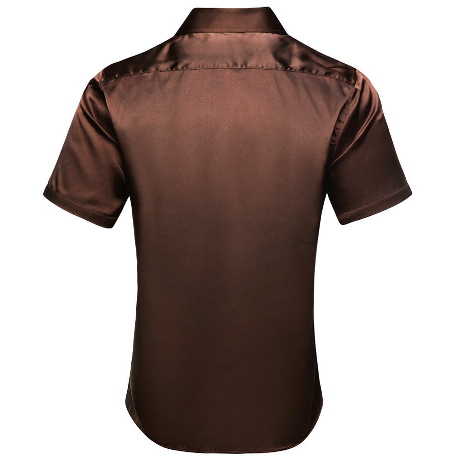 Brown Solid Satin Dress Shirt shirt    - Sophisticated Gentlemen