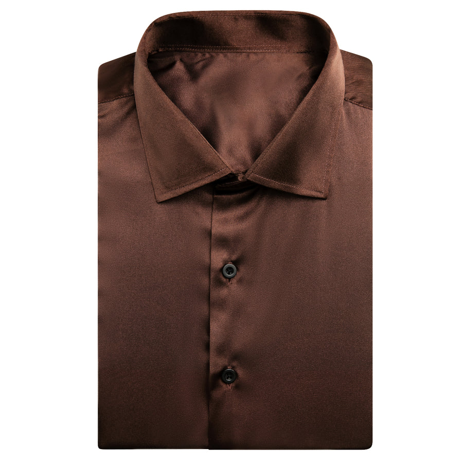 Brown Solid Satin Dress Shirt shirt    - Sophisticated Gentlemen