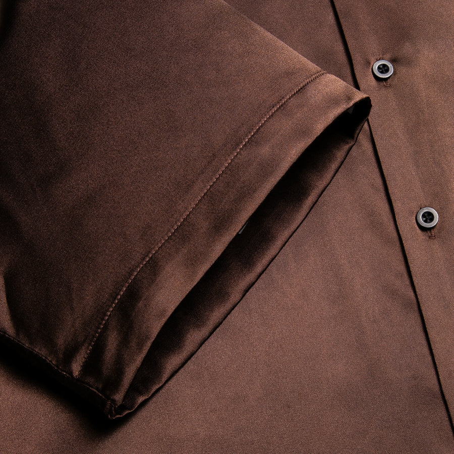Brown Solid Satin Dress Shirt shirt    - Sophisticated Gentlemen