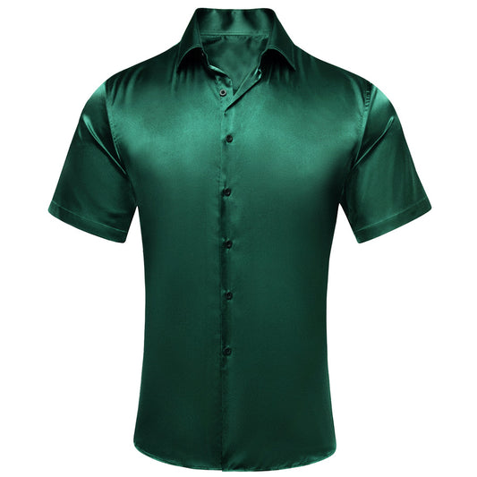 Emerald Green Solid Satin Dress Shirt shirt S   - Sophisticated Gentlemen