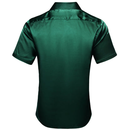 Emerald Green Solid Satin Dress Shirt shirt    - Sophisticated Gentlemen