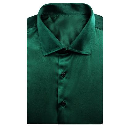 Emerald Green Solid Satin Dress Shirt shirt    - Sophisticated Gentlemen