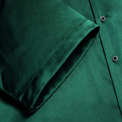 Emerald Green Solid Satin Dress Shirt shirt    - Sophisticated Gentlemen